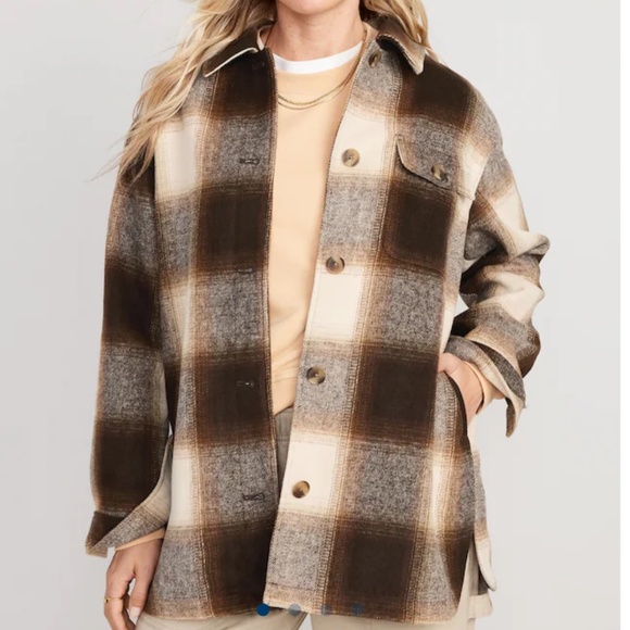 Old Navy Brown Plaid Oversized Soft-Brushed Shacket - Size Small - Picture 5 of 8